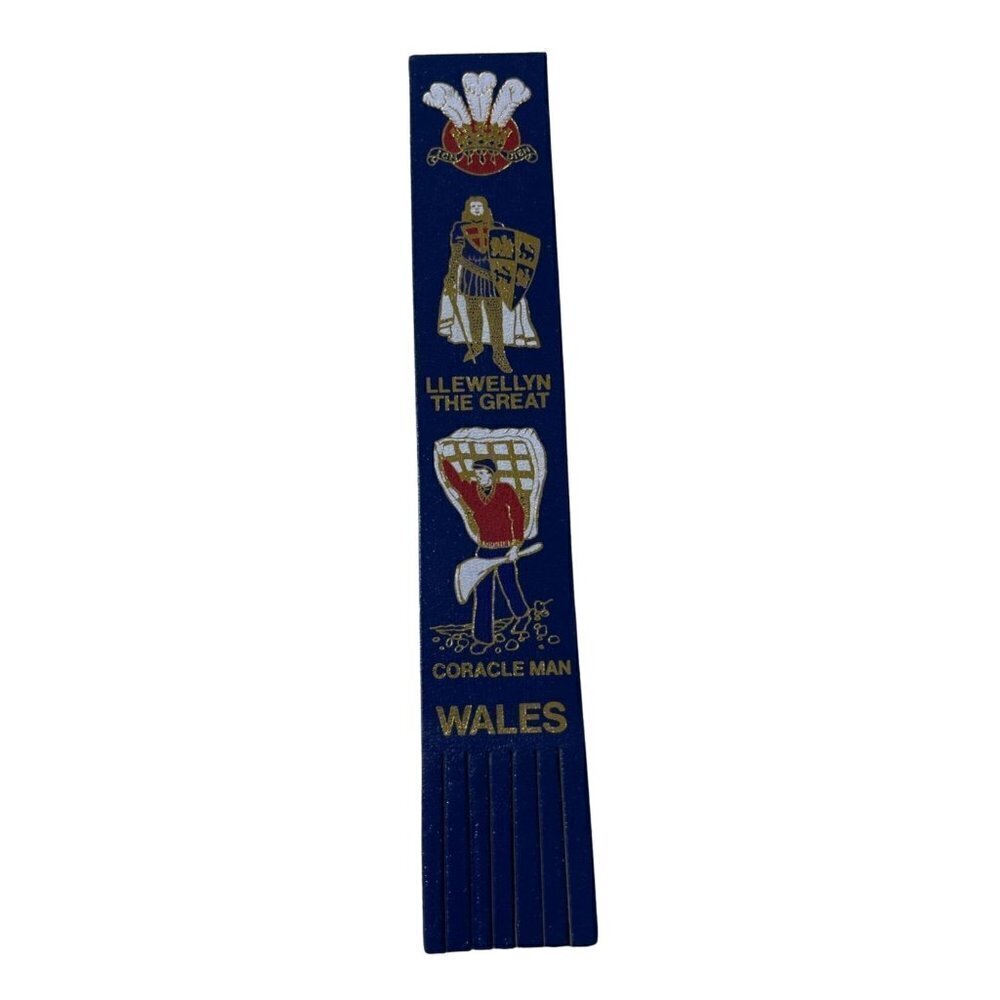 Leather Fringe Bookmark Wales Coracle Man LLewellyn The Great Blue Red